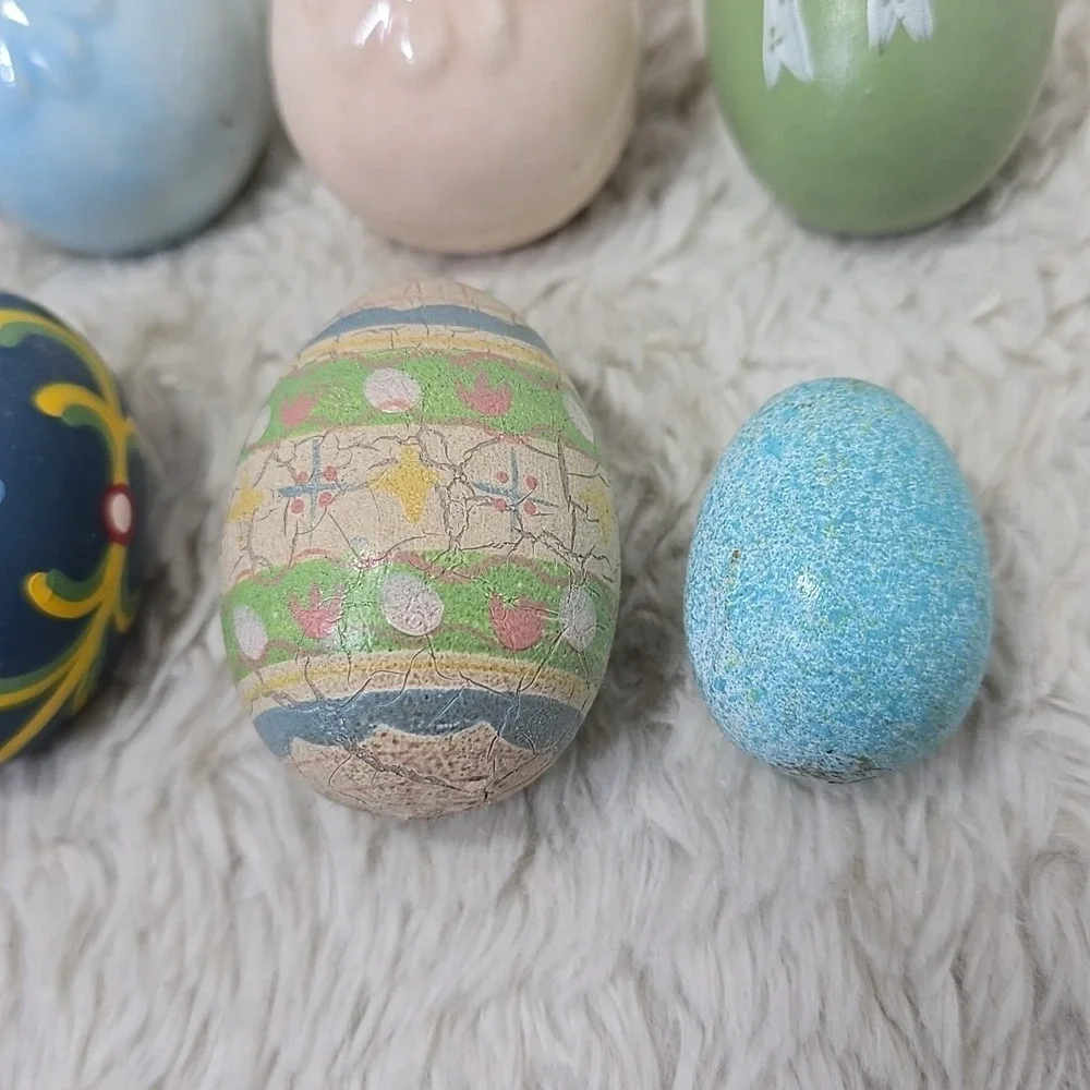 Vintage Easter Egg Tree Ornaments Lot of 10 Hand Painted Wooden Ceramic European